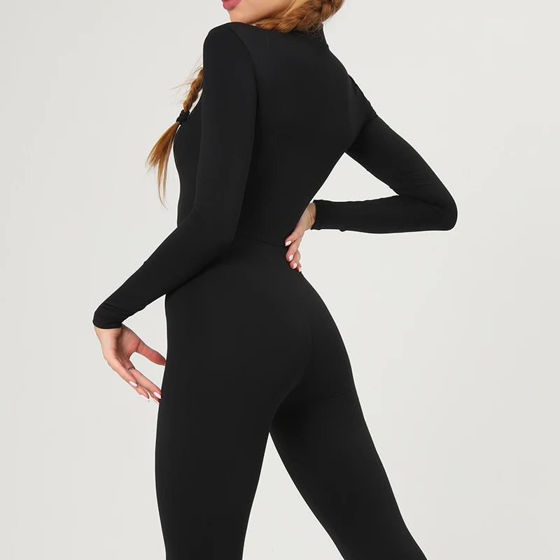 Warm Plush One-Piece Sports Jumpsuit – Women's Winter Fitness Tracksuit