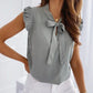 Sleeveless Ruffle Polka Dot Blouse - Lace-Up Bow