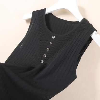 Elegant Knit V-Neck Tank Top - Sleeveless & Striped