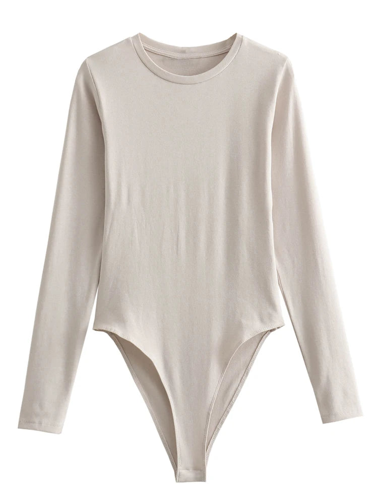 Long Sleeve Slim Jumpsuit - Casual Round Neck Bodysuit for Women