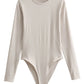 Long Sleeve Slim Jumpsuit - Casual Round Neck Bodysuit for Women
