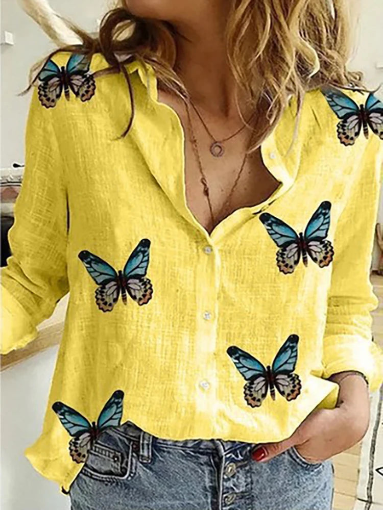 Cotton Linen Button-Down Shirt - Long Sleeve Casual Loose Tunic Blouse for Women, Spring & Summer
