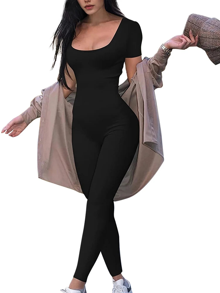 Short Sleeve Bodycon Romper – Skinny Fit Casual Sports Jumpsuit