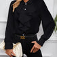 White Ruffled Lapel Blouse - Long Sleeve, Office Chic