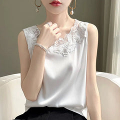 Elegant Silk Lace Camisole - Sleeveless Satin Top for Women