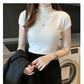 2024 Summer Turtleneck Knit Blouse - Short Sleeve