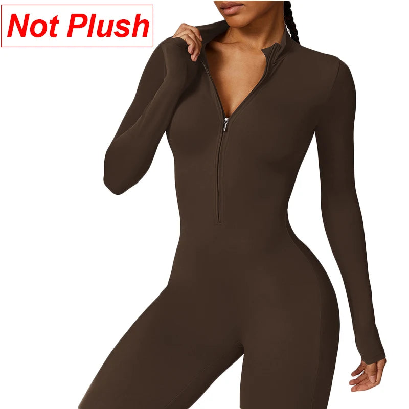 Warm Plush One-Piece Sports Jumpsuit – Women's Winter Fitness Tracksuit