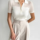 Ice Silk Polo Crop Top - Hollow-Out, Short Sleeve Korean Style