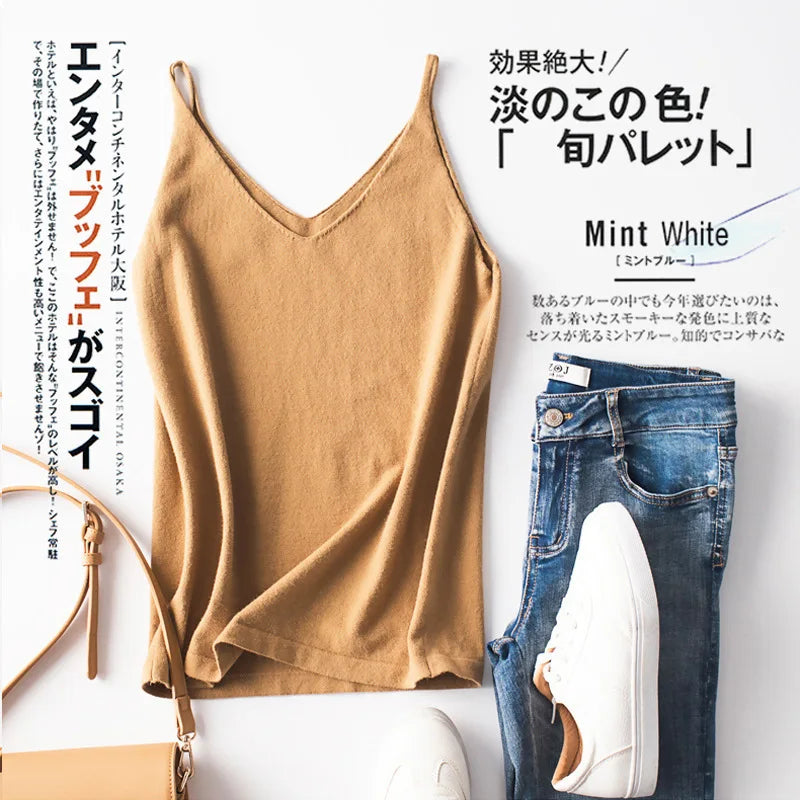 Cashmere Wool Camisole - V-Neck Knitted Base Vest (2023)