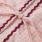 Plaid Heart Patchwork Blouse - V-Neck Lace-Up Long Sleeve