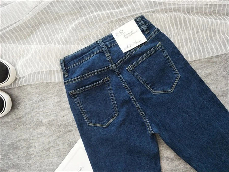 High-Waist Skinny Pencil Jeans - Stretch Denim Ankle-Length Pants