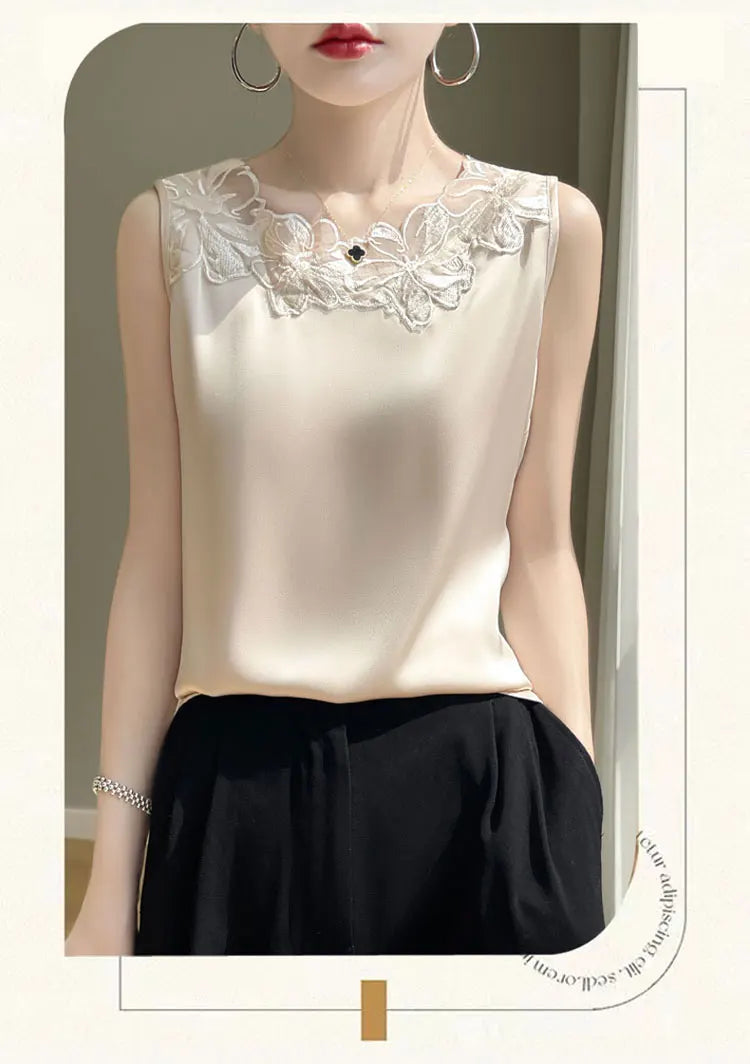 Elegant Silk Lace Camisole - Sleeveless Satin Top for Women