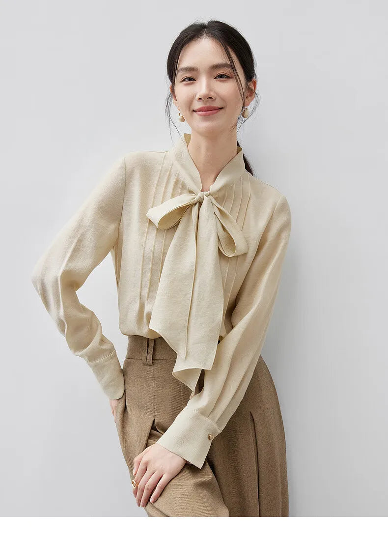 SENTUBILA Lyocell Lace-Up Blouse - Loose Fit Spring 2025 Office Shirt for Women