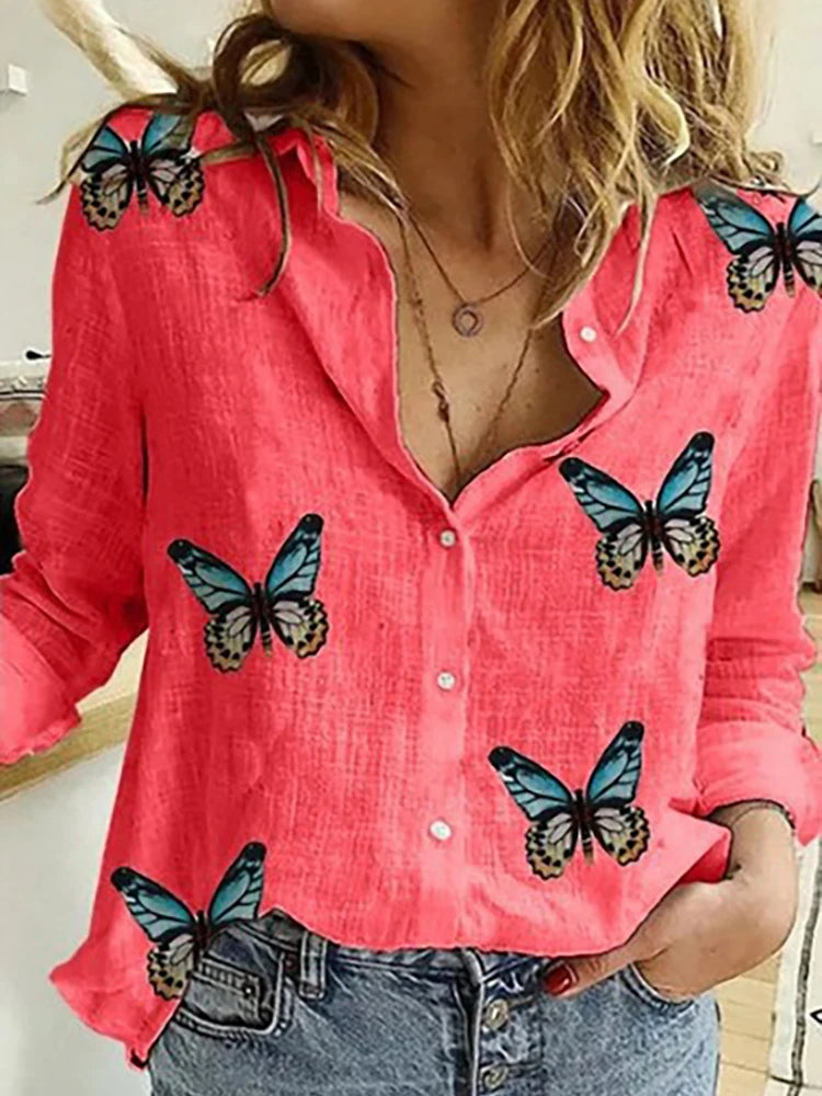 Cotton Linen Button-Down Shirt - Long Sleeve Casual Loose Tunic Blouse for Women, Spring & Summer