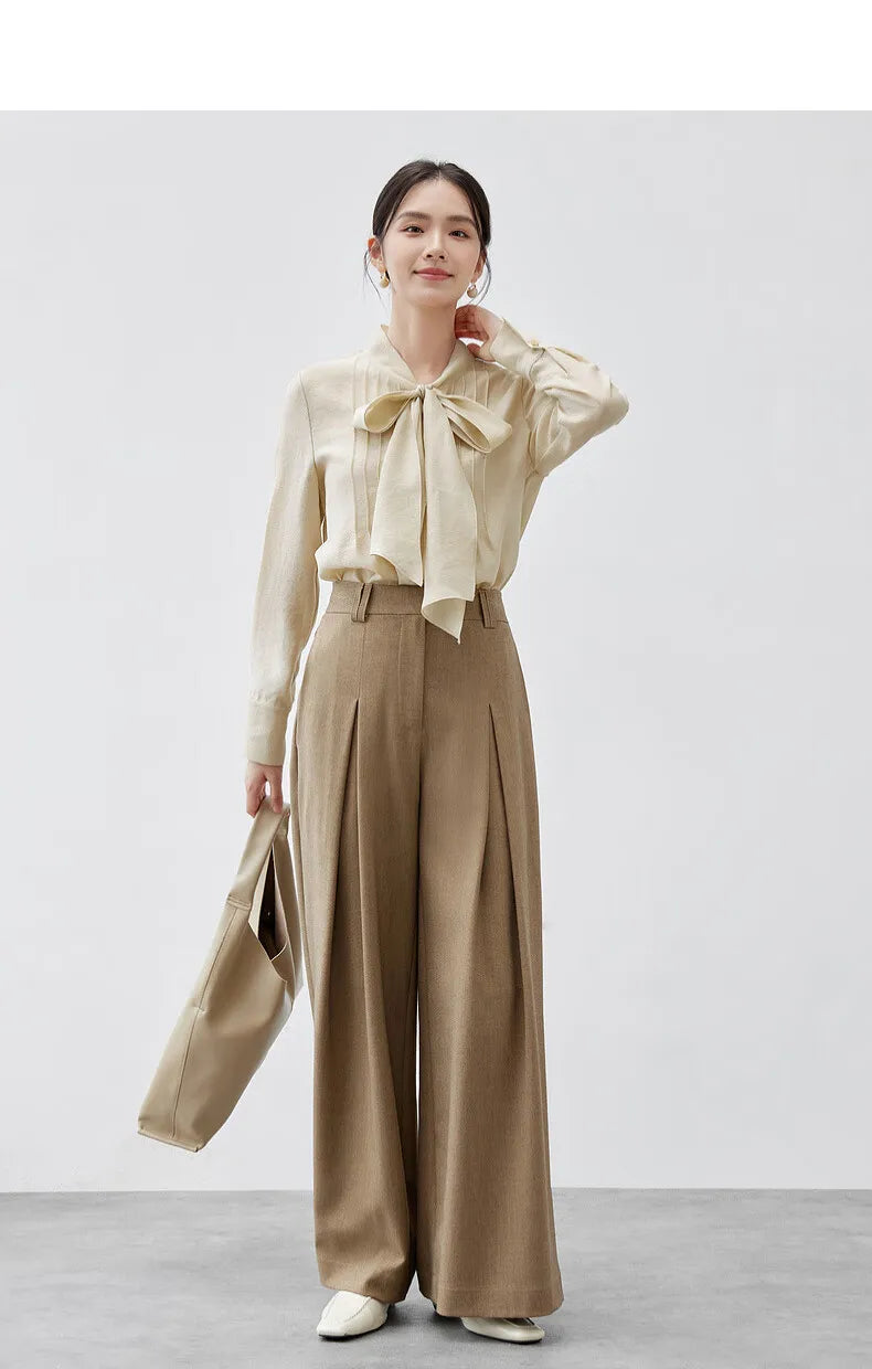 SENTUBILA Lyocell Lace-Up Blouse - Loose Fit Spring 2025 Office Shirt for Women