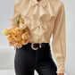 White Ruffled Lapel Blouse - Long Sleeve, Office Chic