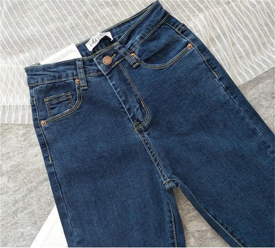 High-Waist Skinny Pencil Jeans - Stretch Denim Ankle-Length Pants