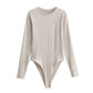 Long Sleeve Slim Jumpsuit - Casual Round Neck Bodysuit for Women