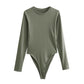 Long Sleeve Slim Jumpsuit - Casual Round Neck Bodysuit for Women