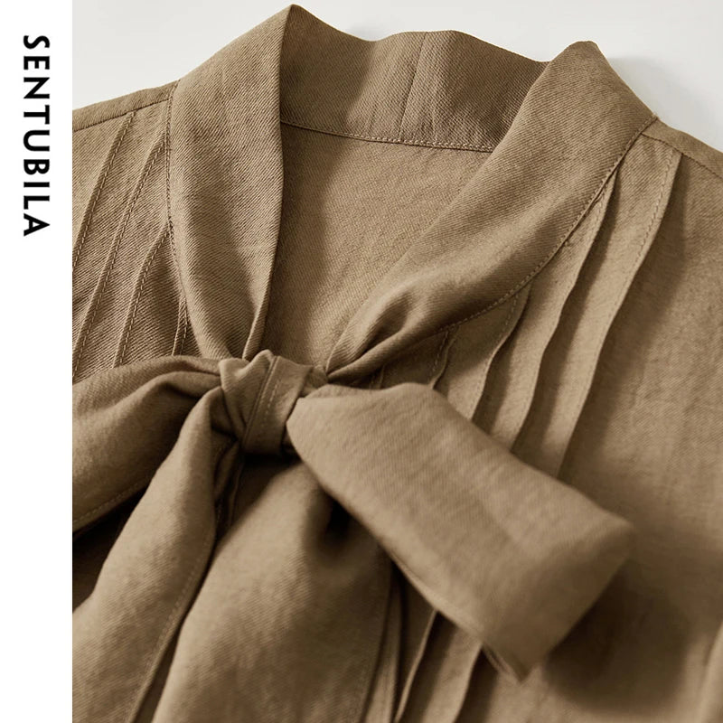 SENTUBILA Lyocell Lace-Up Blouse - Loose Fit Spring 2025 Office Shirt for Women
