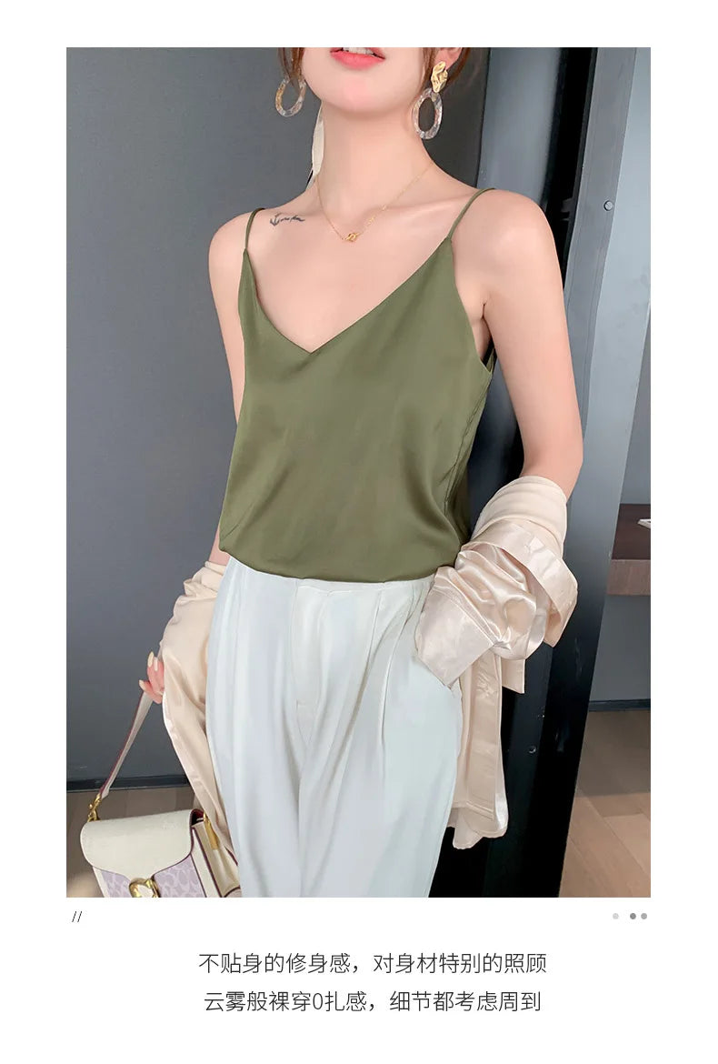 Real Silk V-Neck Camisole - Black & White, Spring/Summer 2023