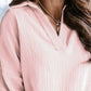 Lantern Sleeve Polo Pullover - Solid Color, Casual Autumn/Winter Top
