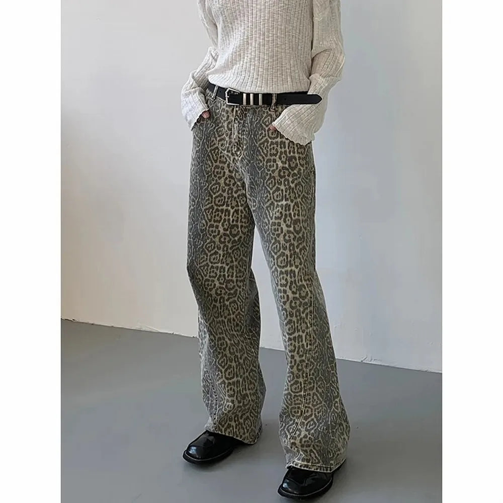 Leopard High-Waist Wide-Leg Jeans - Y2K Harajuku Streetwear Denim Pants for Women