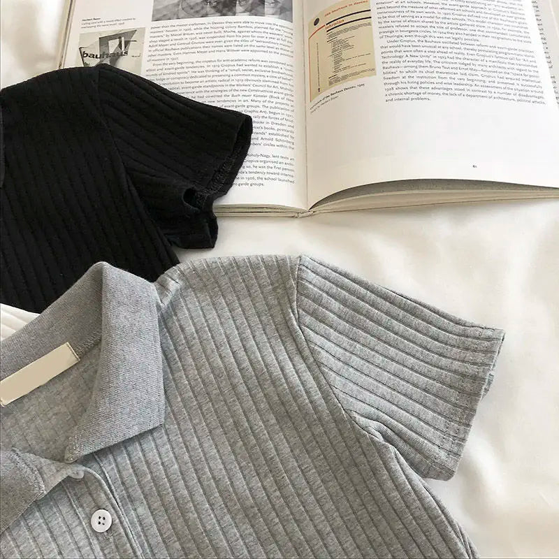 Youthful Knit Polo Crop Top - Short Sleeve