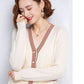 Striped Patchwork Knit Cardigan - V-Neck, Long Sleeve, Autumn 2024