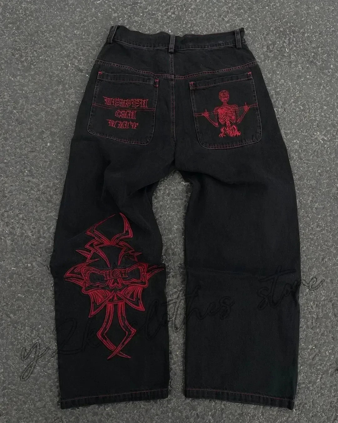 Y2K Striped Baggy Jeans - High-Waisted Gothic Hip-Hop Pants