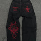 Y2K Striped Baggy Jeans - High-Waisted Gothic Hip-Hop Pants