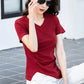 Chic V-Neck Pleated Cotton Tee - Irregular Hem