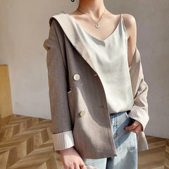 Real Silk V-Neck Sleeveless Top - Black/White, Spring 2023