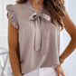 Sleeveless Ruffle Polka Dot Blouse - Lace-Up Bow