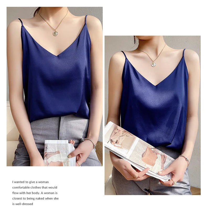 Real Silk V-Neck Camisole - Black & White, Spring/Summer 2023