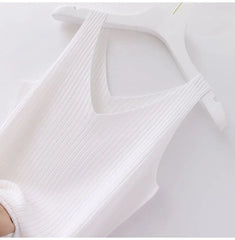 Knitted Sleeveless V-Neck Tank Top - Slim Fit, Khaki