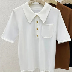 2024 Ice Silk Polo Top - Short Sleeve, Button Pocket Design