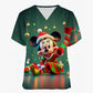 Mickey Mouse Nursing Scrub Top - V-Neck with Pockets, Christmas Edition