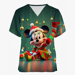 Mickey Mouse V-Neck Nursing Scrub Top - Christmas Print