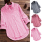 Plaid Cotton-Linen Tunic - V-Neck Roll-Up Sleeve Button-Down Shirt