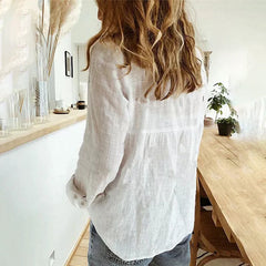 Cotton Linen Button-Down Shirt - Long Sleeve Casual Loose Tunic Blouse for Women, Spring & Summer