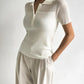 Ice Silk Polo Crop Top - Hollow-Out, Short Sleeve Korean Style