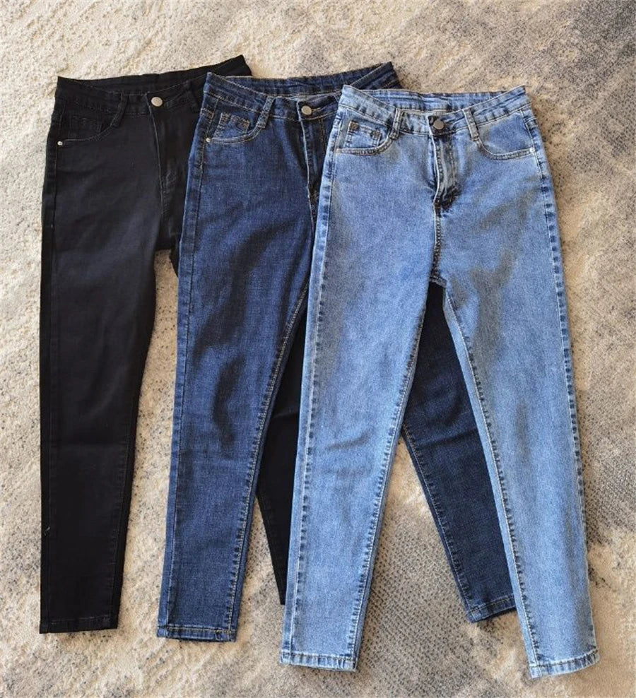 High-Waist Skinny Pencil Jeans - Stretch Denim Ankle-Length Pants