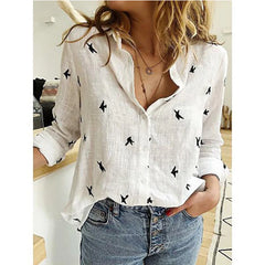 Cotton Linen Button-Down Shirt - Long Sleeve Casual Loose Tunic Blouse for Women, Spring & Summer