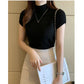 2024 Summer Turtleneck Knit Blouse - Short Sleeve