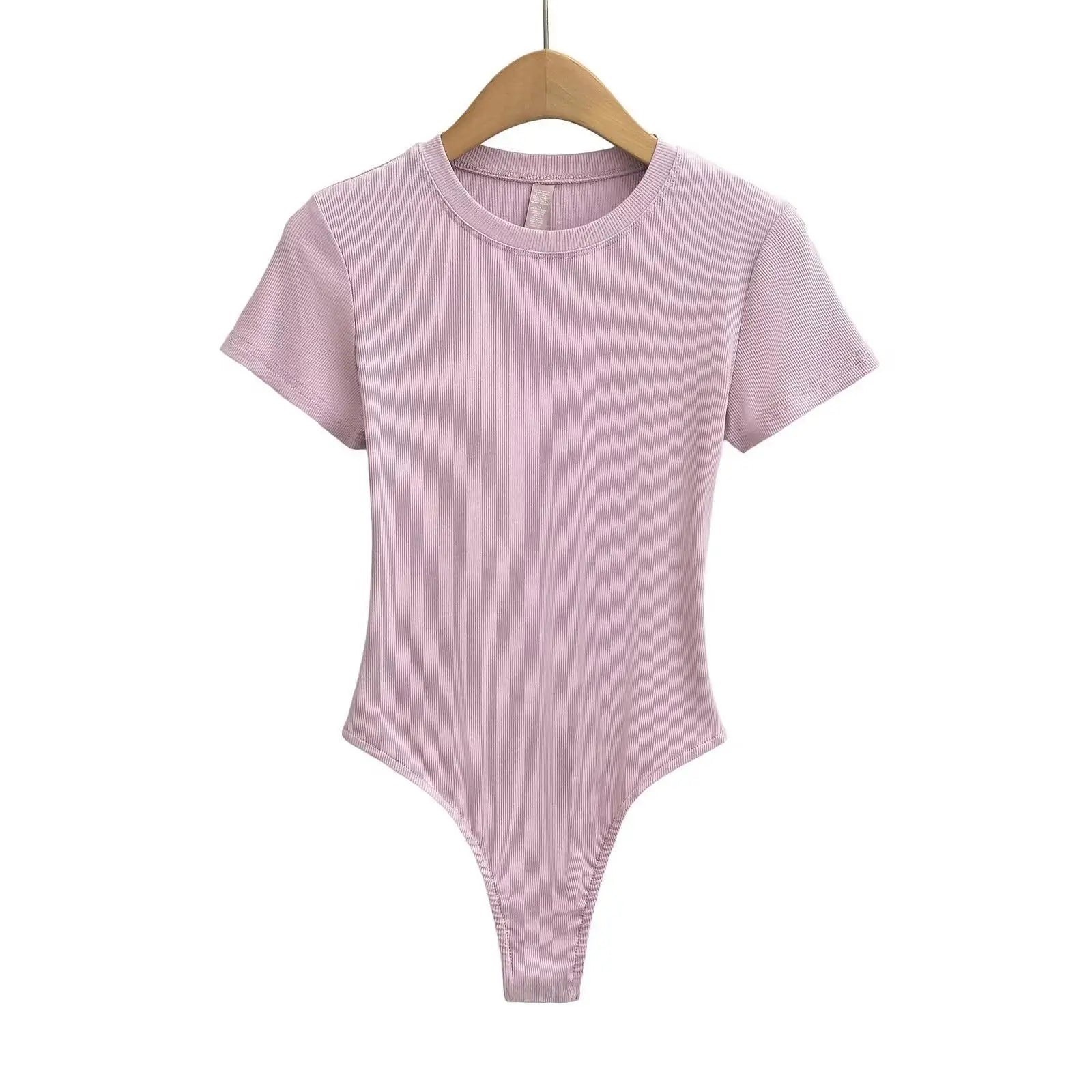 Stretchable Knit Bodysuit - Short Sleeve O-Neck Summer Basic (14 Colors)