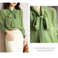 Polka Dot Shawl Collar Blouse - Bow Detail, Long Sleeve