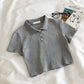 Youthful Knit Polo Crop Top - Short Sleeve