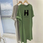 Letter Printed O-Neck Dress - Summer Casual Loose Short Sleeve Pullover Tunic for Women