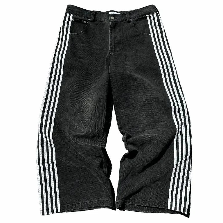 Y2K Striped Baggy Jeans - High-Waisted Gothic Hip-Hop Pants